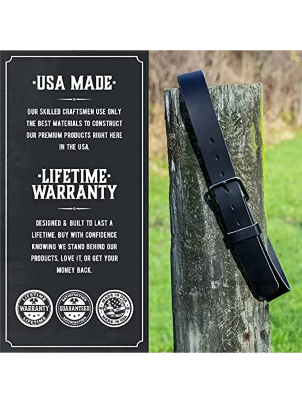 Full Grain Leather Belt Heavy Duty Mens Belt Made in USA